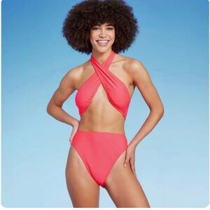 Wild Fable Cross Front Halter One Piece Swimsuit